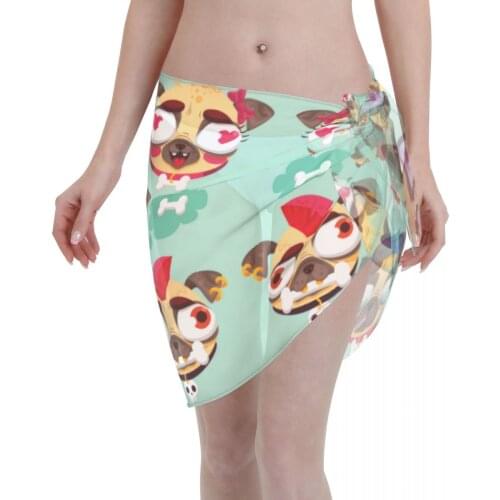 Sexy Women Beach Swimwear Pareo Scarf Cover Up Wrap Kaftan Sarong Beach Wear Ugly Pugs Bikinis Cover-Ups Skirts