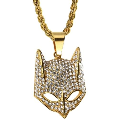 Hip Hop Rhinestones Paved Bling Iced Out Stainless Steel Animal Mask Pendants Necklaces for Men Rapper Jewelry Drop Shipping