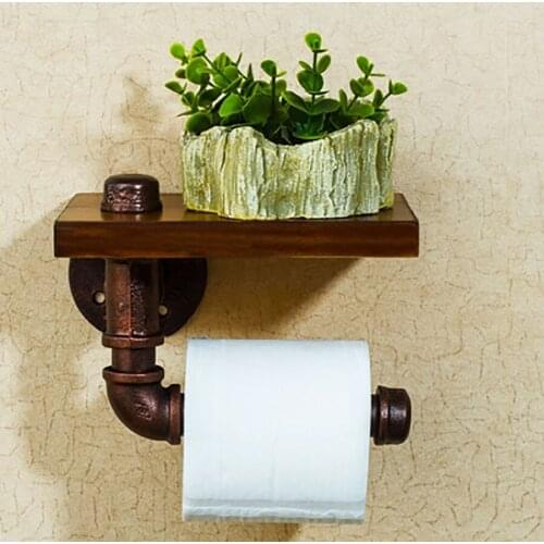 Versatile Toilet Paper Holder Black Box Wood Material Wall Hanging No Punching Bathroom Product Iron Tissue Shelves Metal