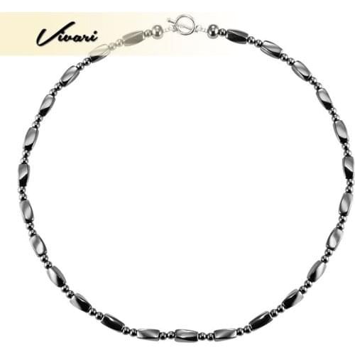 Vivari Black Hematite Beads Charm Necklace for Womens Bio-Magnetic Supreme Mens Healing Health Necklace