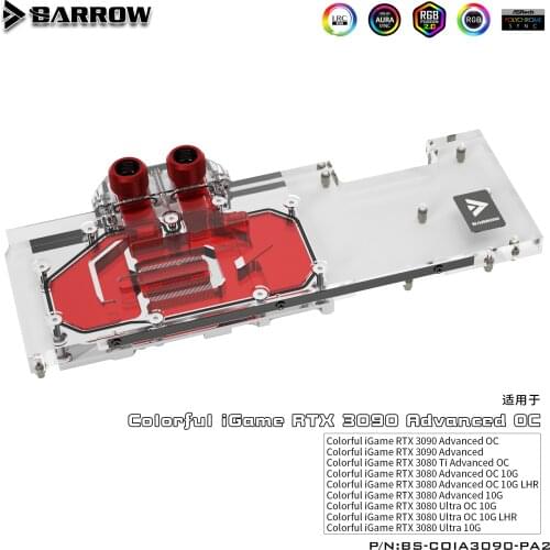 BARROW full cover Water Block use for Colorful iGame RTX 3090 Advanced OC /RTX 3080 Ultra OC GPU Card Header A-RGB cooling block