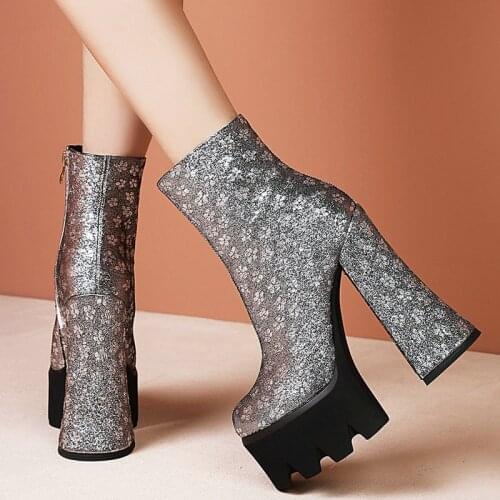 New Fashion Fall Ankle Boots Rough Heel Super High Heels Womens Boots Cozy Waterproof Platform Sexy All-Match Winter Lady Shoes