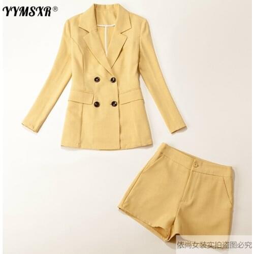 Summer 2020 womens slim double-row jacket Two-piece casual office shorts Temperament Fashion Office Suit Women
