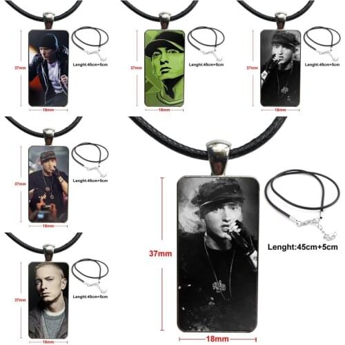 For Women Gift Glass Cabochon Choker Pendant Rectangle Necklace Stainless Steel Color Jewelry Hip-hop Star Eminem Suit And Tie