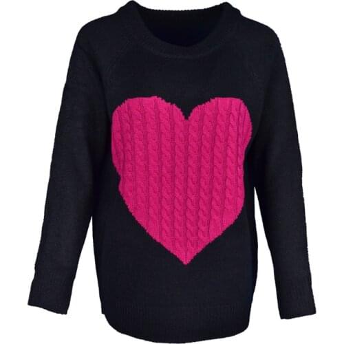 Women Cartoon Heart Embroidery Sweater Long Sleeve Casual Loose Round Neck Knitted Pullovers 2020 Winter Sweater Tops
