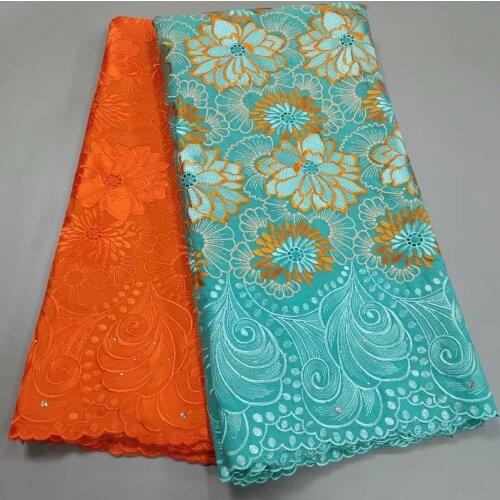 2.5+2.5yard 100%Cotton Swiss Voile Lace In Switzerland With Stones African Dry Lace Fabric High Quality Lace Fabric Dubai Fabric