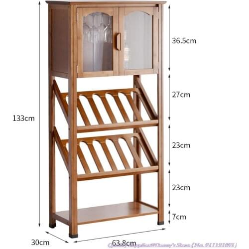 4-layer Wine Rack 64x30x133cm Quality Bamboo Living Room Wine Holder Restaurant Wine Cabinet Shelf Stainless Steel Cup Holder