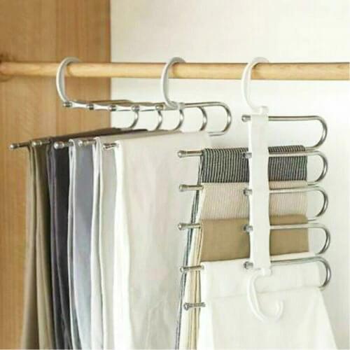 5 in 1 Pant rack shelves Stainless Steel Clothes Hangers Stainless Steel Multi-functional Wardrobe Magic Hanger