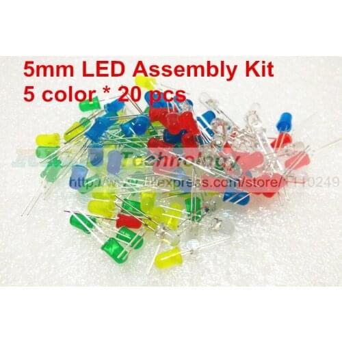 5color x 20pcs = 100pcs/lot 5mm LED red blue/green/yellow/white luminous diode 20mA free shipping