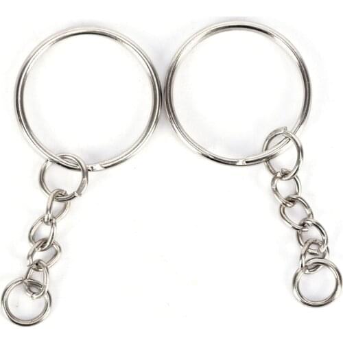 50pcs 25mm Split Ring With Short Chain Key Rings Polished Silver Color Keyring Keychain DIY Chains Accessories New