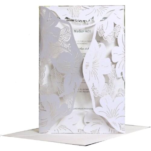 50pcs White Gold Laser Cut Engagement Wedding Invitations Card Lace Hollow Leaf Christmas Greeting Cards Invites with Envelope