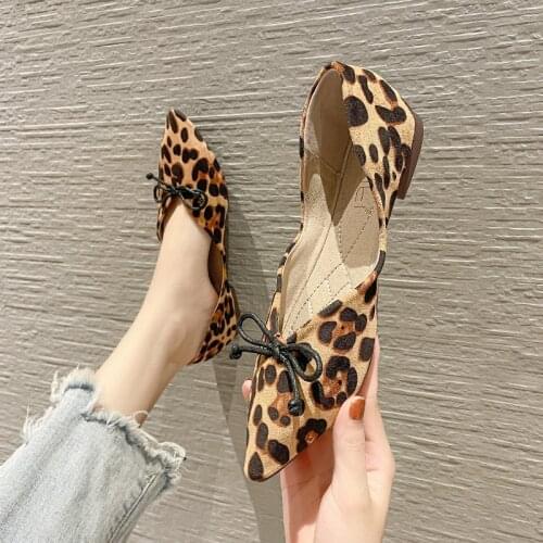 Women leopard flat shoes woman pointed toe shallow mouth ballet flats 34-43 big size moccasins female slip on loafers women mule
