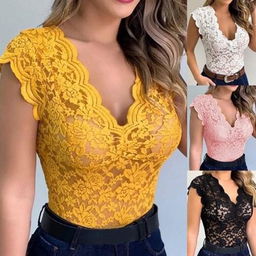 S-2XL Summer Deep V Neck Lace Up Sexy Women Shirt Acrylic Lace SleevelessPlus Size Bras Tank Tops Sleeveless Tank Top 2021