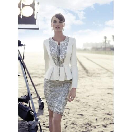 Elegant lvory short lace mother of bride dress with jacket vestidos madrinha vestido mae da noiva curto