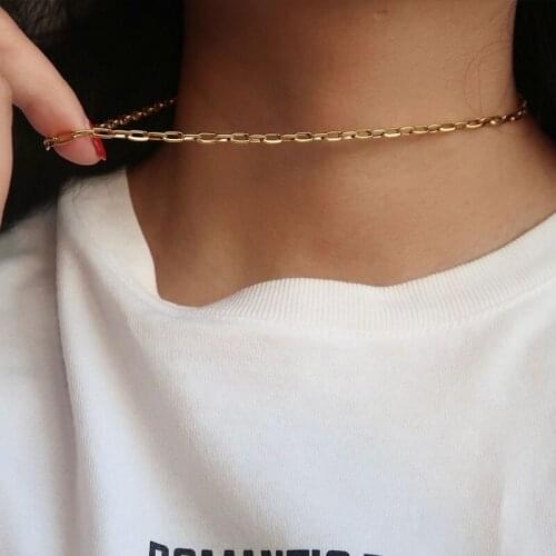 European and American Simple Titanium Steel Gold-plated Clavicle Chain Choker Necklace Unisex Women Men Simple Jewelry
