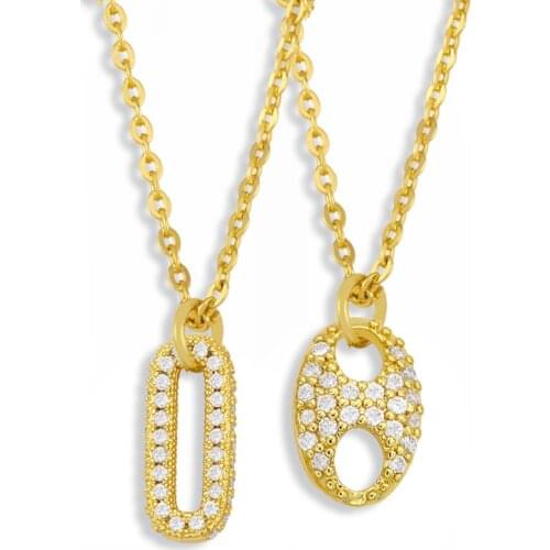 FLOLA Geometric Small Oval Necklace For Women Gold Chain White Stone Pendant Necklace CZ Cubic Zirconia Jewelry Gifts nket12