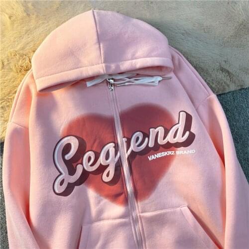 Ins American Vintage Zip Up Hoodie Jacket Coat New Hip Hop Letter Print Sweatshirt 2021 New Fashion Streetwear Hoddies for Teens