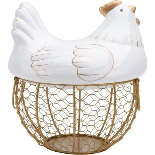 Ceramic Iron Chicken Egg Basket Holder Snack Fruit Sundries Storage Box Hen Ornaments Container Organizer Rack
