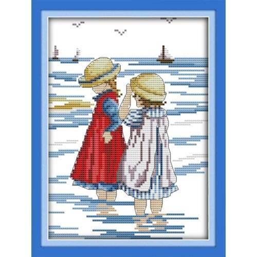 Everlasting Love Sisters On The Beach Chinese Cross Stitch Kits Ecological Cotton Stamped DIY Gift Wedding Decoration For Home