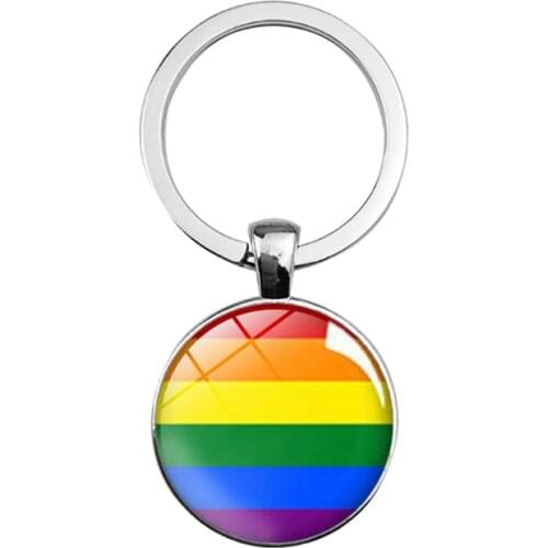 Classic Rainbow Keychains Art Painting Round Glass Dome Pendant Key Chains For Women Men LGBT Gay Lesbian Pride Keyring