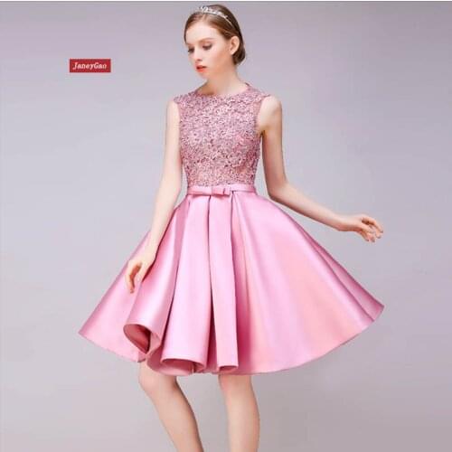 JaneyGao Short Prom Dreses For Formal Evening Party Women Gown Elegant Pink Golden Grey Red In Stock 2019 New A Line Satin Dress