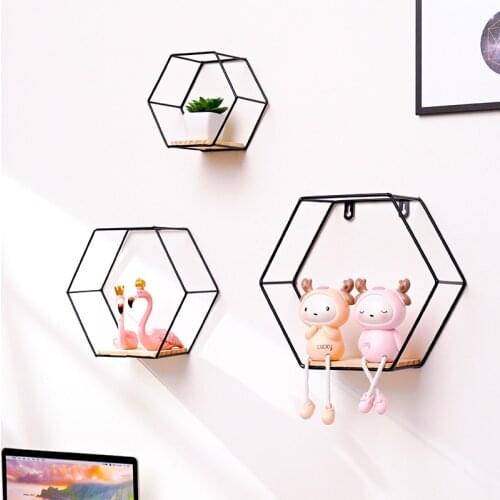 Creative Iron Art Rack Modern Simple Hexagonal Living Room Bedroom Bathroom Hook Storage Rack Furniture Supplies
