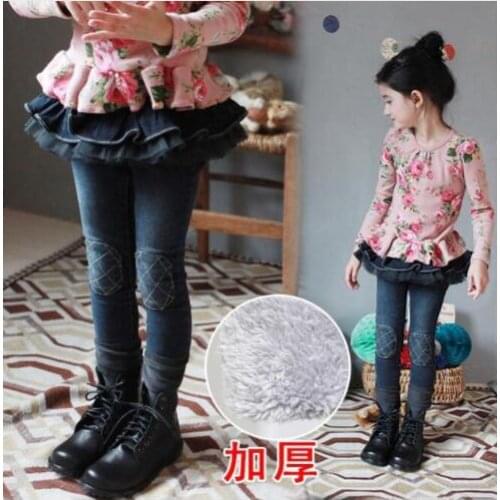 Hot Children Brand Jeans New 2019 Kids Winter Light Wash Girls Slim plus leaf side Jeans for Girls 3-8Y Jeans Fashion Clothing