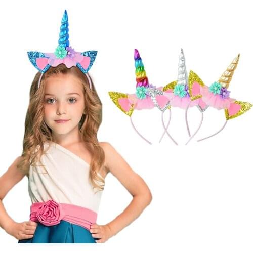 Cute Unicorn Headband Girls Flower Sweet Unicorn Horn Hair Band Children Headwear Party Hair Hoop Hairbands Kids Hair Accessorie