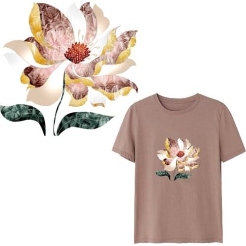 Fashion Lotus Flower Iron on Patches Printed For DIY Heat Transfer Clothes T-shirt Thermal transfer stickers Decoration