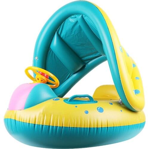 Cartoon Baby Swimming Ring with Sunshade Float Inflatable Swimming Circle Children Water Seat Pool Party Outdoor Toys