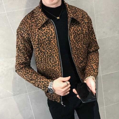 Casual Mens Bomber Men 2020 Autumn Leopard Print Zipper Jacket Flow Loose Coat Chaqueta Hombre