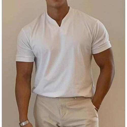 Men Shorts V Neck Breathable Cotton Blend Sport Gym Tops for Daily Life men t-shirt mens summer casual T-shirt