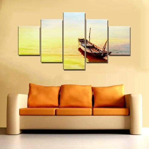 Retro Artwork Wall Art Canvas Print Wooden Boat Seascape Picture for Living Room Wall Decor Landscape Painting Dropship Custom