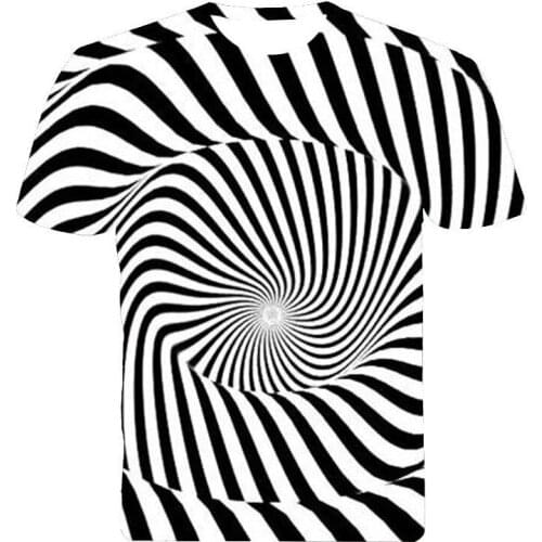 New Summer Mens T-Shirt Black And White Striped T Shirt 3D Swirl Printing Tshirt Men /Womens Fashion Casual O- Neck Tee Tops