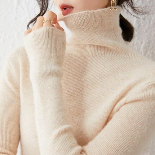 2021 Autumn Winter New High-Neck Cashmere Sweater Womens Slim Base Shirt 100%Pure Wool Knitted Top Tight-Fitting Pullover Short