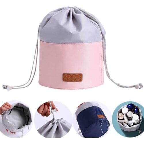 New Cylinder Drawstring Cosmetic Makeup Bag Outdoor Travel Storage Toilet Pouch Waterproof Toiletry Wash Make Up Storage Bags