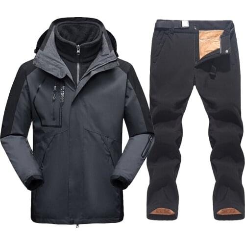 New Mens Ski Suit Brands Waterproof Warm Thicken Fleece Ski Jackets and Snow Pants Sets Winter Skiing and Snowboarding Suits