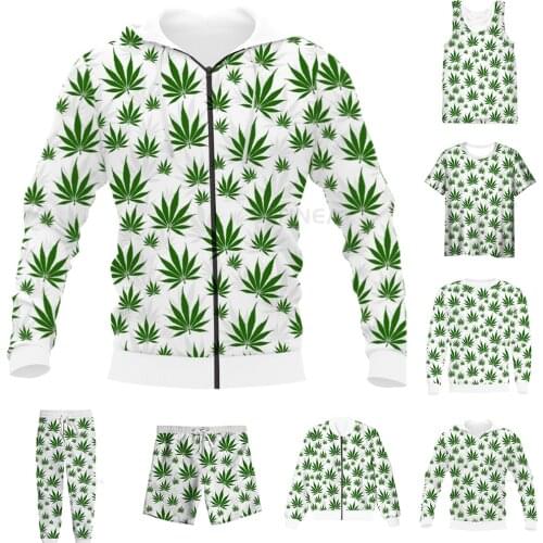 New Funny 3D Full Print Weeds Leaves T-shirt/Sweatshirt/Zip Hoodies/Thin Jacket/Pants Four Seasons Casual Suit V72