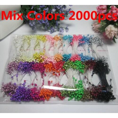 Be in common use Ronde flower wholesale 3mm Size Double Tips Multicolor Artificial Pearl Flower Stamen Mix 13 colors 2000pcs/lot