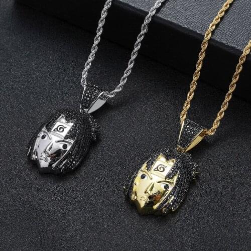Anime Shippuden Uchiha Sasuke Face Hip Hop Iced Out Cubic Zircon Pendant Necklace 24'' Chain Fashion Jewelry