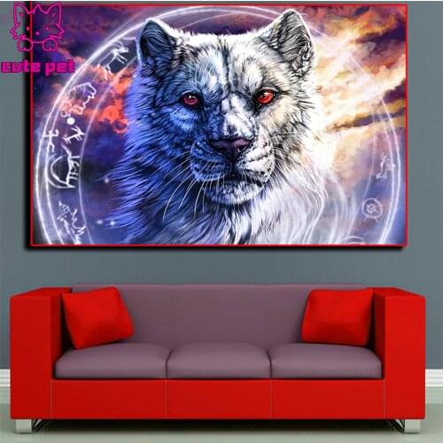 DIY Full Square Diamond Picture Starry sky White tiger animal Gift 5d Diamond Embroidery Mosaic Cross Stitch Diamond Painting