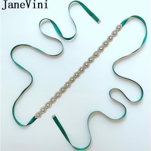 JaneVini Luxury Silver Rhinestone Wedding Belt Crystal Ribbon Beaded Bridal Dress Belts and Sashes Ceinture Femme Mariage 2019