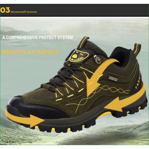 Light Hiking Shoes Breathable Lace Up Non-slip Shoes Mens Genuine Leather Outdoor Climbing Trekking Tourism Sneakers Male