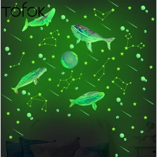 Tofok Green Luminous Stars Universe Starry Sky Shark Childrens Room Wall Stickers Living Room Bedroom Background Decor Stickers