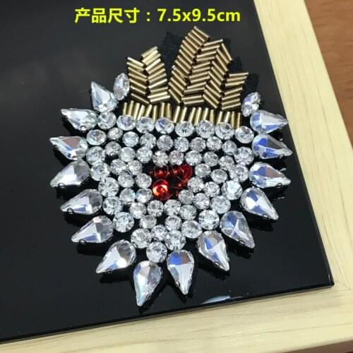 Heart rhinestones beaded patches applique for clothing bags vintage brooch fabric sewing on patch fashion decoration patch