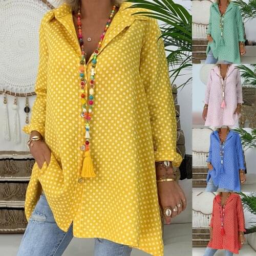 Fashion Women Blouse Vintage Long Sleeve Polka Dots Shirt Collar Top Shirts Elegant Streetwear Female Chemise Tops 2021 New