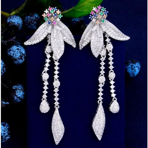 LARRAURI 2019 New Full Micro CZ Cubic Zircon Bohemia Earrings Flower Long Dangle Tassel Earring for Women Luxury Wedding Jewelry