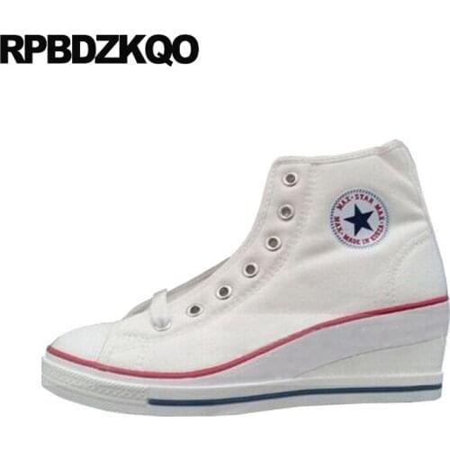 Footwear Wedge High Quality Ladies Designer 2019 Black Pumps Canvas Shoes Women Lace Up Medium Heels Casual Chic Round Toe White