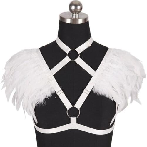 Womens Underwear Natural Feather Body Belts Harness Bra Gothic Clothes Harness Fashion Sexy Lingerie Goth Bdsm Stockings Garter