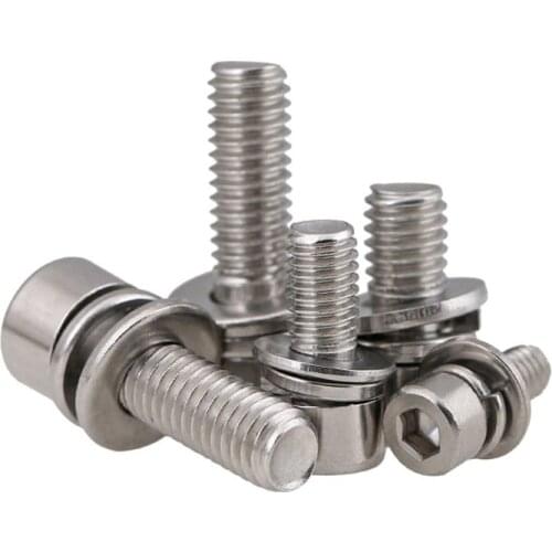10/20/50pcs A2 Stainless Steel Cap Allen Socket Screw Flat Gasket & Spring Washer & Bolt Set